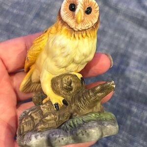 Hand-Painted Owl Figurine - Yellow and Brown